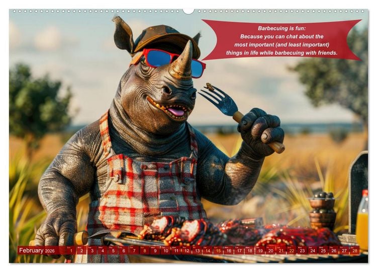 Produktbild: Funny charming animals as barbecue chef (High Quality Premium Wall Calendar 2026 DIN A2 landscape),CALVENDO 12 Month Wall Calendar