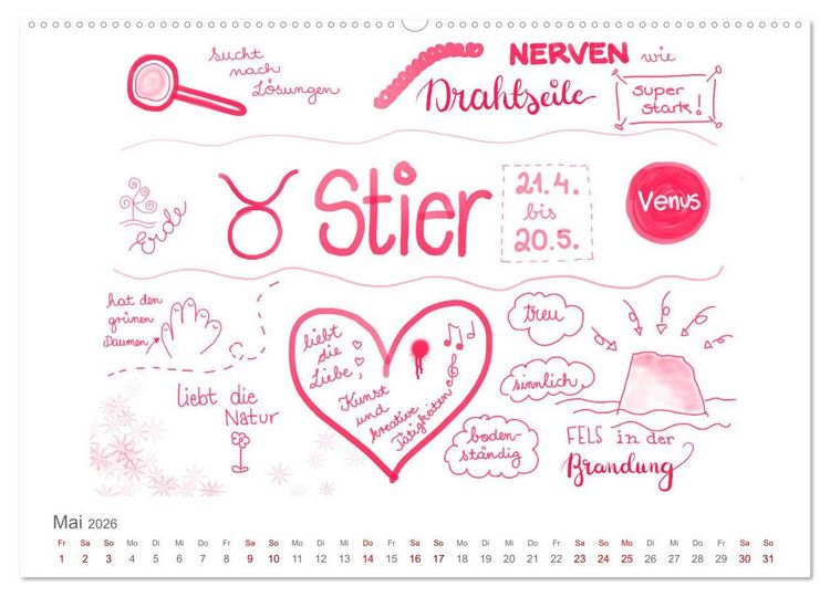 Produktbild: Sternzeichen-Kalender (Wandkalender 2026 DIN A2 quer), CALVENDO Monatskalender
