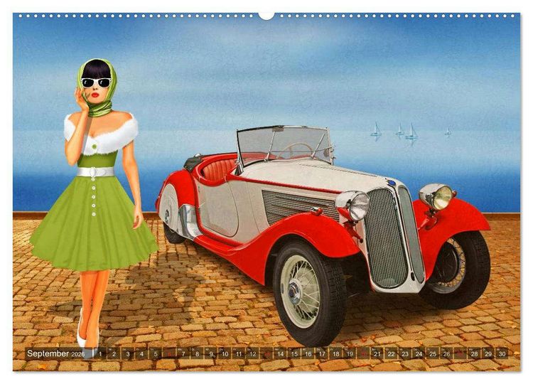 Produktbild: Oldtimer und Pin-Up Girls by Mausopardia (hochwertiger Premium Wandkalender 2026 DIN A2 quer), Kunstdruck in Hochglanz