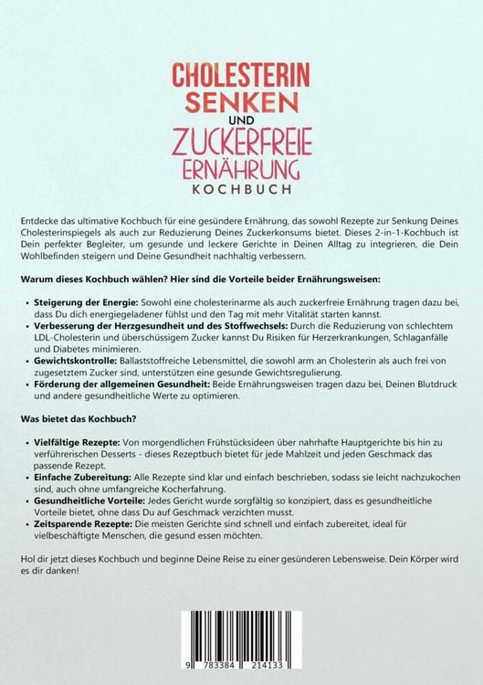 Produktbild: Cholesterin Senken und Zuckerfreie Ern&auml;hrung Kochbuch