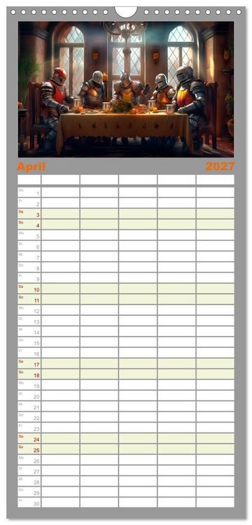 Produktbild: Familienplaner 2027 - Drachent&auml;nzer - Bildgeschichten aus dem Mittelalter mit 5 Spalten (Wandkalender, 21 x 45 cm) CALVENDO