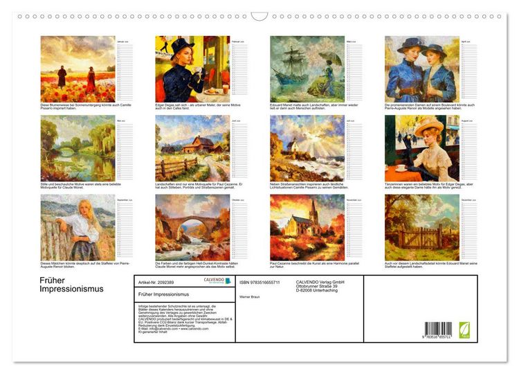 Produktbild: Fr&uuml;her Impressionismus (Wandkalender 2026 DIN A2 quer), CALVENDO Monatskalender