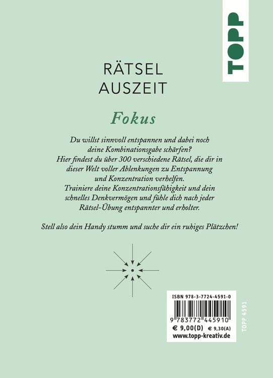 Produktbild: RätselAuszeit - Fokus. Über 300 Rätsel für Konzentration, klare Gedanken und Kombinationsgabe
