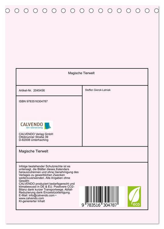 Produktbild: Magische Tierwelt (Tischkalender 2026 DIN A5 hoch), CALVENDO Monatskalender