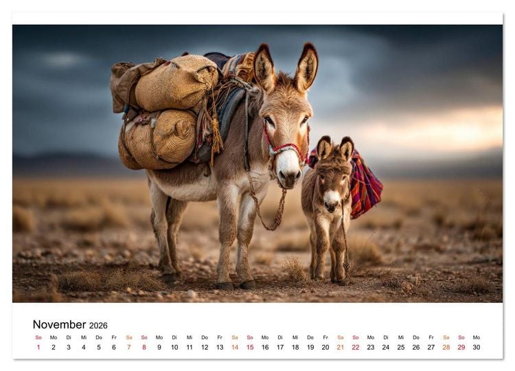 Produktbild: Esel - sanfte Seelen, gro&szlig;e Ohren (Wandkalender 2026 DIN A3 quer), CALVENDO Monatskalender