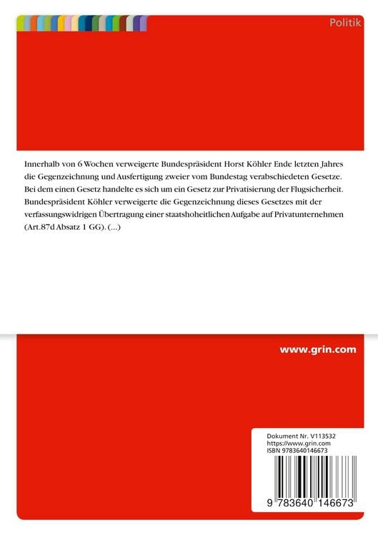 Produktbild: Der Bundespr&auml;sident - Repr&auml;sentatives Organ oder Kontrollorgan?