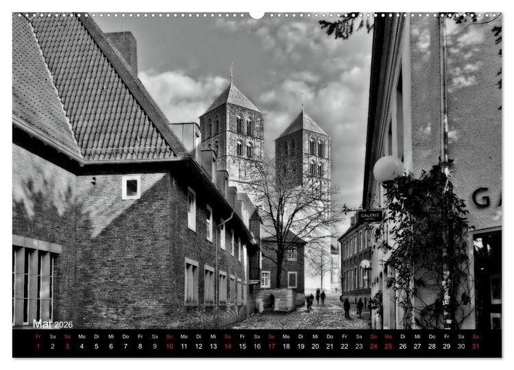 Produktbild: M&uuml;nster in schwarz-wei&szlig; gesehen (hochwertiger Premium Wandkalender 2026 DIN A2 quer), Kunstdruck in Hochglanz