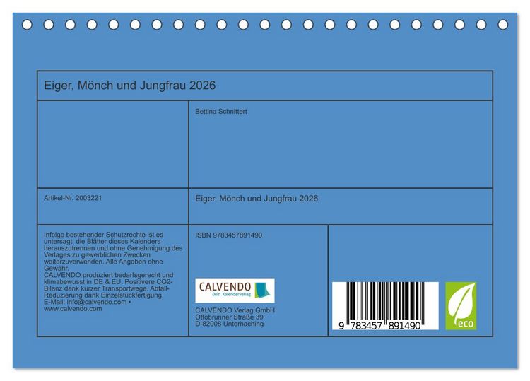 Produktbild: Eiger, M&ouml;nch und Jungfrau 2026 (Tischkalender 2026 DIN A5 quer), CALVENDO Monatskalender