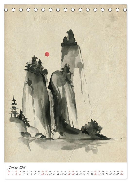 Produktbild: Sumi-e Kunst im japanischen Stil (Tischkalender 2026 DIN A5 hoch), CALVENDO Monatskalender