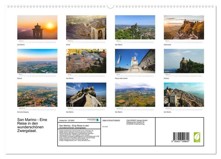 Produktbild: San Marino - Eine Reise in den wundersch&ouml;nen Zwergstaat. (hochwertiger Premium Wandkalender 2026 DIN A2 quer), Kunstdruck in Hochglanz