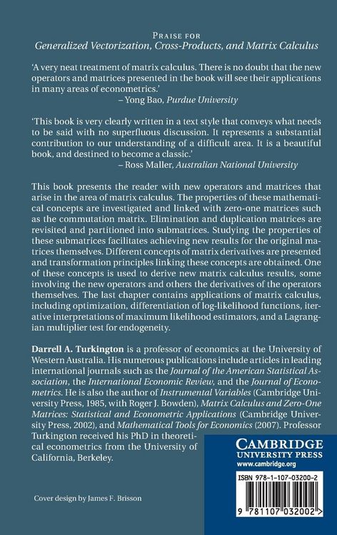 Produktbild: Generalized Vectorization, Cross-Products, and Matrix Calculus
