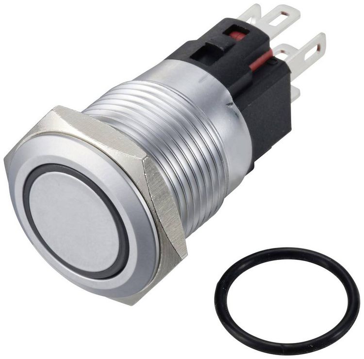 Produktbild: TRU COMPONENTS TC-12647524 Druckschalter 250 V/AC 3 A 1 x Aus/(Ein) IP65 Blau rastend Messing, verchromt 1 St.