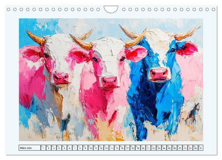 Produktbild: K&uuml;he im &Ouml;lgem&auml;lde-Stil. Ein Jahr mit lieblichen Tieren (Wandkalender 2026 DIN A4 quer), CALVENDO Monatskalender