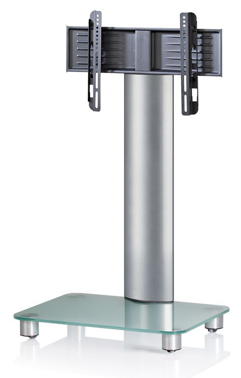 Produktbild: TV Standfu&szlig; St&auml;nder Rack Alu Glas Rollen Bilano