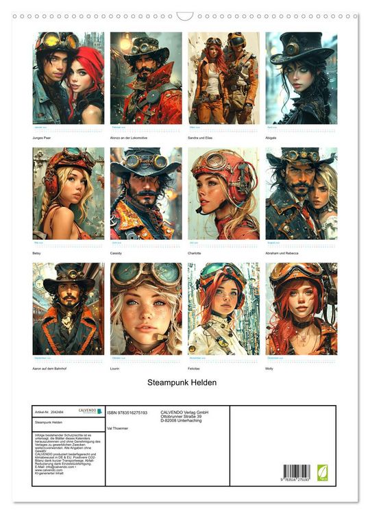 Produktbild: Steampunk Helden (Wandkalender 2026 DIN A2 hoch), CALVENDO Monatskalender