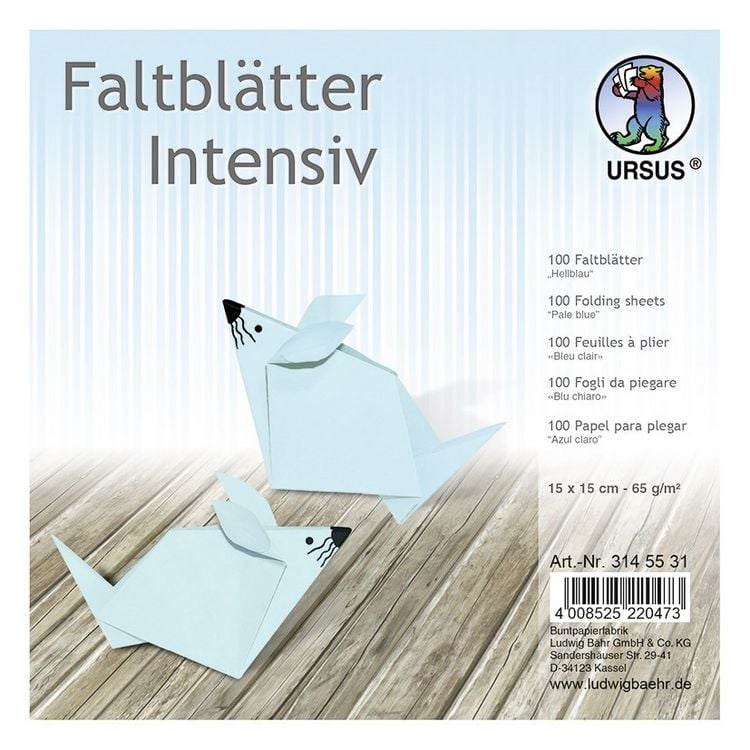 Produktbild: URSUS Falten Faltbl&auml;tter Uni intensiv, Plakatkarton, 65 g/m&sup2;, 15 x 15 cm, hellblau