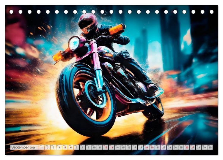 Produktbild: DYNAMIC STREET SCENES AI-generated motorbikes (Desk Calendar 2026 DIN A5 landscape), CALVENDO 12 Month DeskCalendar