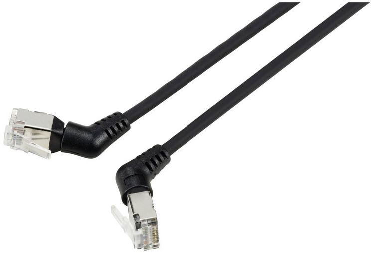 Produktbild: Renkforce RF-6071548 RJ45 Patchkabel CAT 6a F/UTP 1.00 m Schwarz Steckkontakte 360&deg; drehbar, Gewinkelter Kabelabgang 1 St.