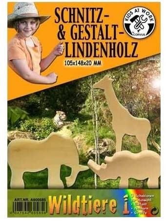 Produktbild: Corvus A600585 - Kids at Work, Schnitzholz, Lindenholzblock, Wildtiere
