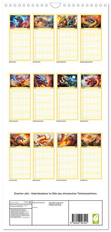 Produktbild: Familienplaner 2026 - Drachen-Jahr - Kalenderplaner im Stile des chinesischen Tierkreiszeichens mit 5 Spalten (Wandkalender, 21 x 45 cm) CALVENDO