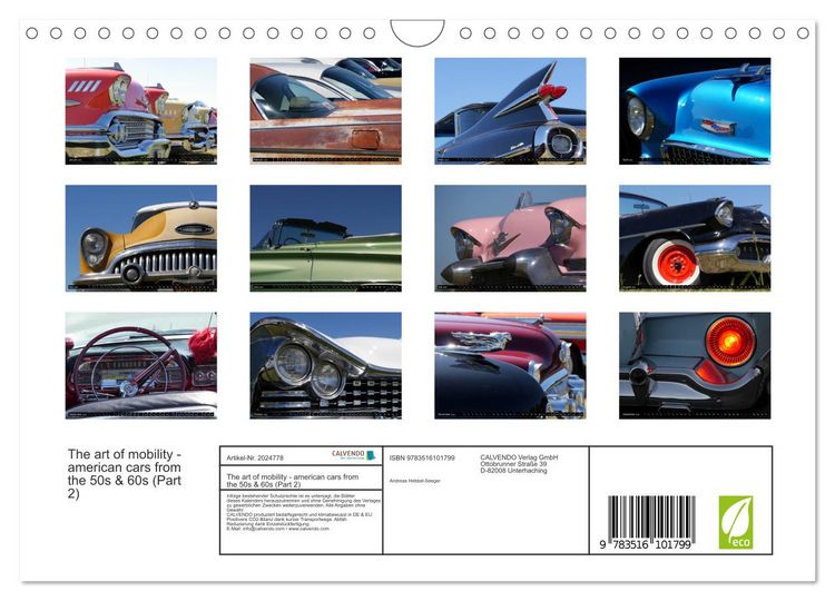 Produktbild: The art of mobility - american cars from the 50s & 60s (Part 2) (Wandkalender 2026 DIN A4 quer), CALVENDO Monatskalender