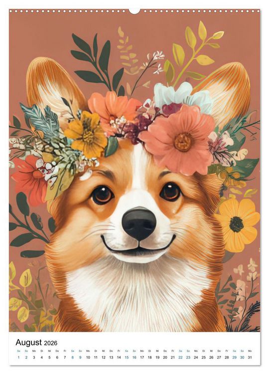 Produktbild: Corgis im Blumenrausch (hochwertiger Premium Wandkalender 2026 DIN A2 hoch), Kunstdruck in Hochglanz