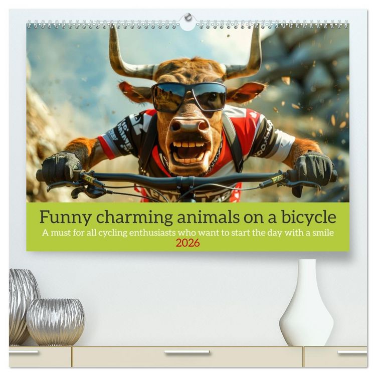 Produktbild: Funny charming animals on a bicycle (High Quality Premium Wall Calendar 2026 DIN A2 landscape),CALVENDO 12 Month Wall Calendar