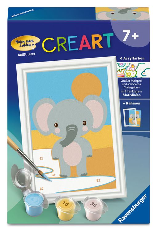 Produktbild: CreArt, Malen nach Zahlen Kinder - S&uuml;&szlig;er Elefant