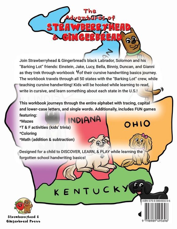 Produktbild: The Adventures of Strawberryhead & Gingerbread-The Barking Lot Series (4) Cursive Writing Workbook of the 50 US States!