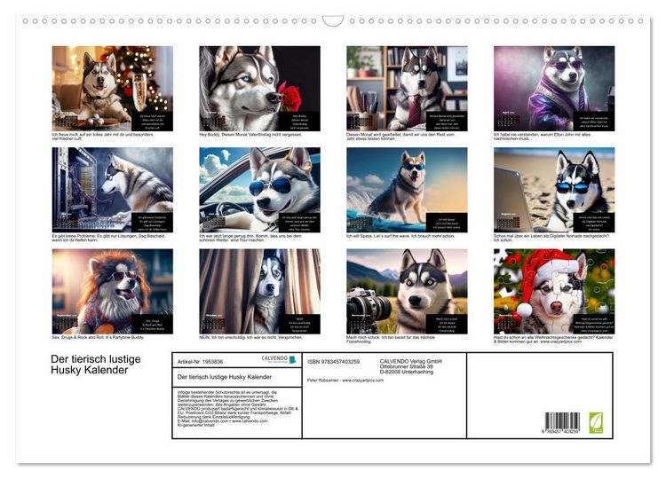 Produktbild: Der tierisch lustige Husky Kalender (Wandkalender 2026 DIN A2 quer), CALVENDO Monatskalender