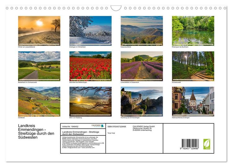 Produktbild: Landkreis Emmendingen - Streifz&uuml;ge durch den S&uuml;dwesten (Wandkalender 2026 DIN A3 quer), CALVENDO Monatskalender