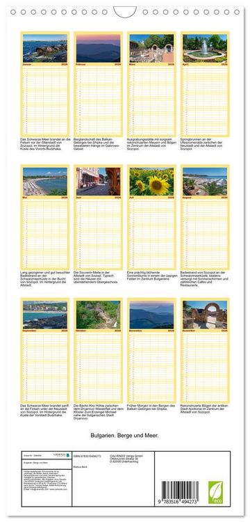 Produktbild: Familienplaner 2026 - Bulgarien. Berge und Meer. mit 5 Spalten (Wandkalender, 21 x 45 cm) CALVENDO