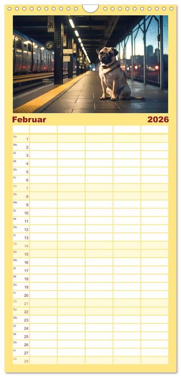 Produktbild: Familienplaner 2026 - Kleine Helden - eine Hommage an die Mopsrasse mit 5 Spalten (Wandkalender, 21 x 45 cm) CALVENDO
