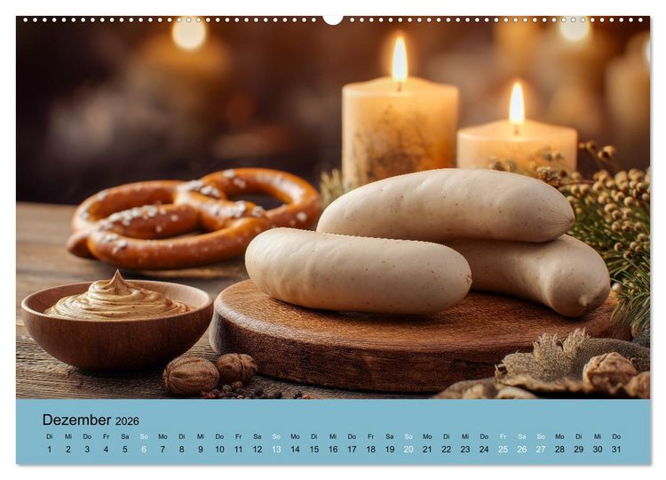 Produktbild: Bayrische Wei&szlig;wurst - Traditioneller K&uuml;chenkalender f&uuml;r Genie&szlig;er (Wandkalender 2026 DIN A2 quer), CALVENDO Monatskalender