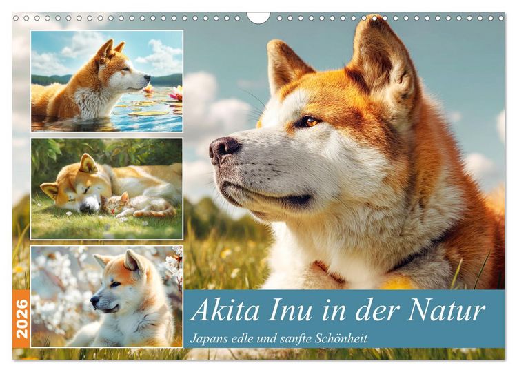 Produktbild: Akita Inu in der Natur. Japans edle und sanfte Sch&ouml;nheit (Wandkalender 2026 DIN A3 quer), CALVENDO Monatskalender
