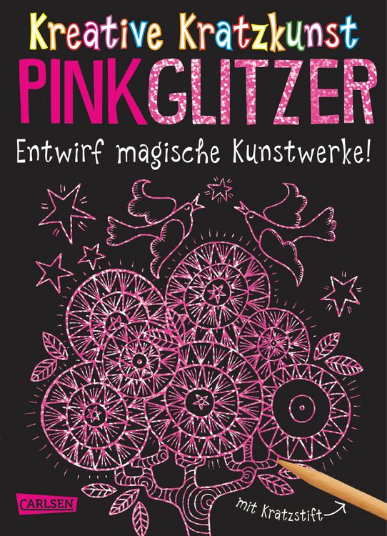 Produktbild: Kratzbilder f&uuml;r Kinder: Kreative Kratzkunst: Pink Glitzer: Set mit 10 Kratzbildern, Anleitungsbuch und Holzstift