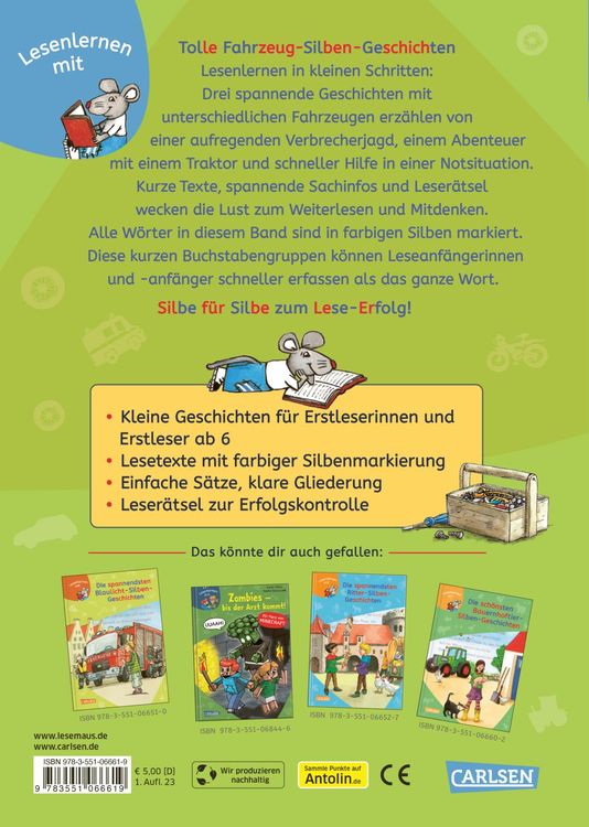 LESEMAUS zum Lesenlernen Sammelbände: Tolle Fahrzeug-Silben-Geschichten