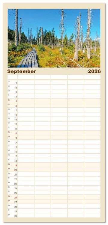 Produktbild: Familienplaner 2026 - Arber, Rachel und Lusen: Der Hintere Bayerische Wald mit 5 Spalten (Wandkalender, 21 x 45 cm) CALVENDO