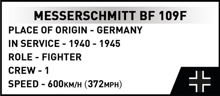 Produktbild: COBI Historical Collection 5873 - Messerschmitt BF-109F, Bausatz 1:48, 123 Klemmbausteine