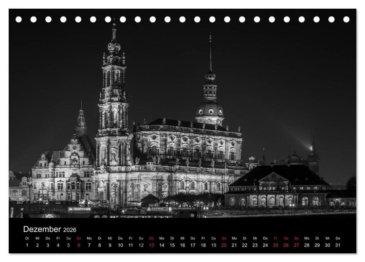 Produktbild: Dresden - Elbflorenz bei Nacht (Tischkalender 2026 DIN A5 quer), CALVENDO Monatskalender