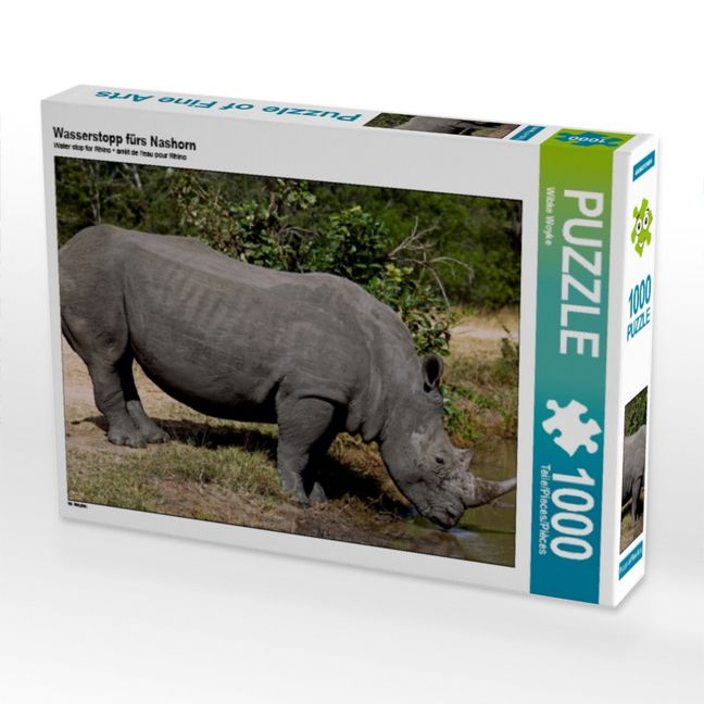 Produktbild: CALVENDO Puzzle Wasserstopp f&uuml;rs Nashorn | 1000 Teile Lege-Gr&ouml;&szlig;e 64x48cm Foto-Puzzle f&uuml;r gl&uuml;ckliche Stunden
