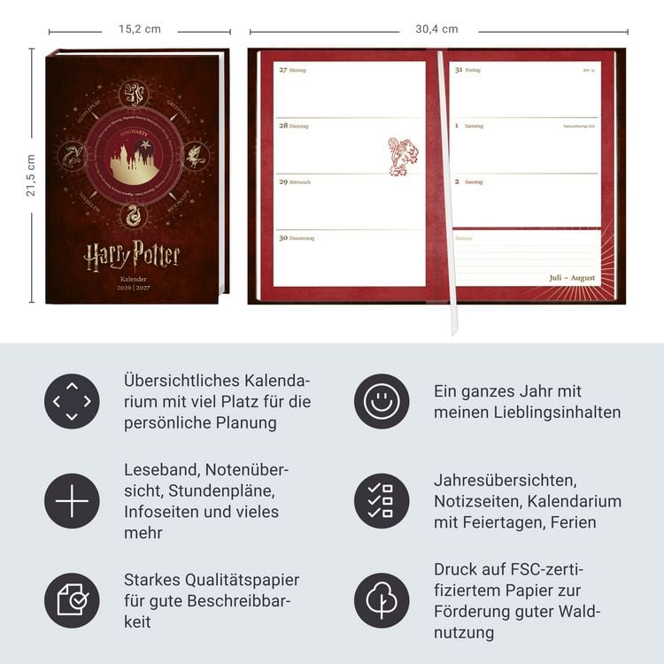 Produktbild: Harry Potter 17-Monats-Kalenderbuch A5 2027 - 17 Monate. Von August 2026 bis Dezember 2027