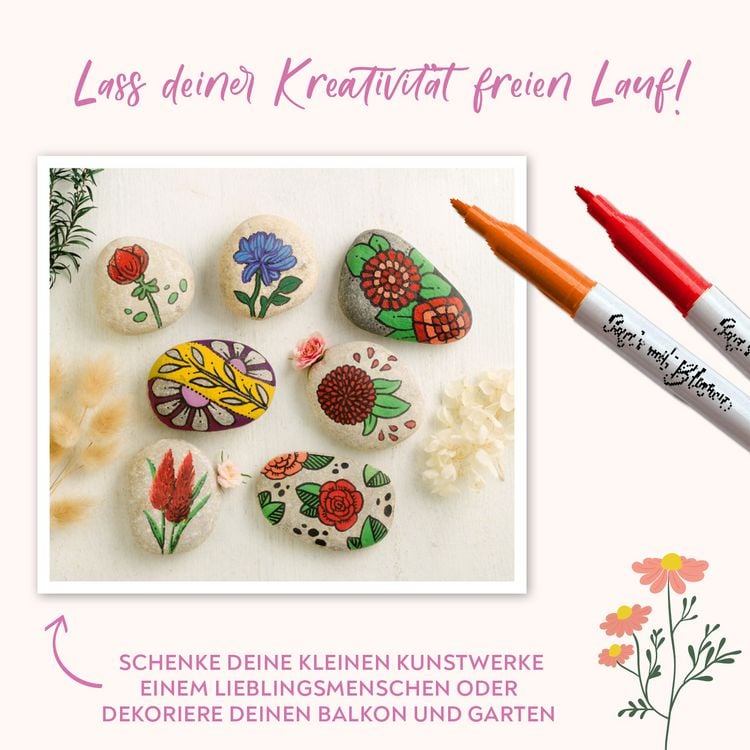 Produktbild: Kreativ-Set: Sag's mit Blumen - Florale Botschaften auf Steinen. Mit Anleitungsbuch und Material