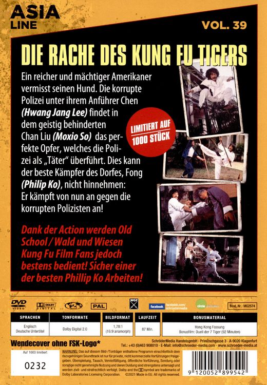 Produktbild: Die Rache des Kung Fu Tigers - Limitiert auf 1000 St&uuml;ck (Asia Line Vol. 39) (OmU)