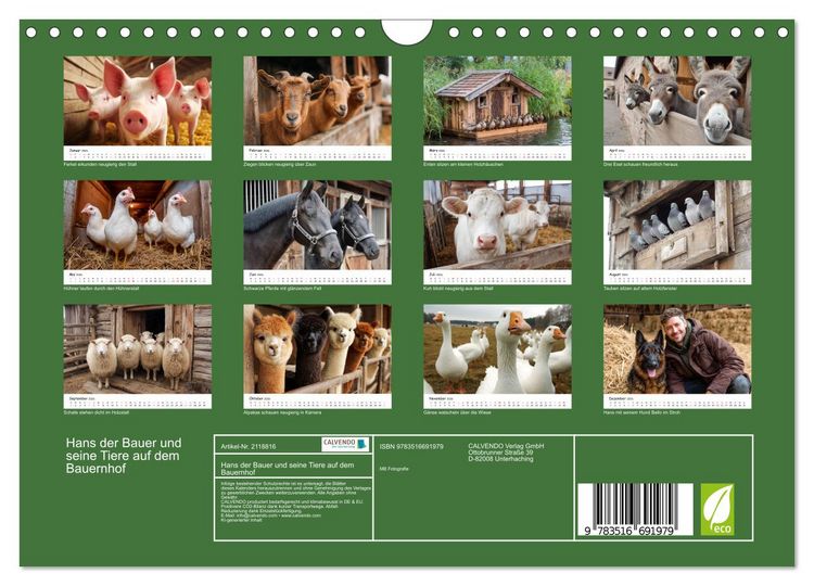Produktbild: Hans der Bauer und seine Tiere auf dem Bauernhof (Wandkalender 2026 DIN A4 quer), CALVENDO Monatskalender