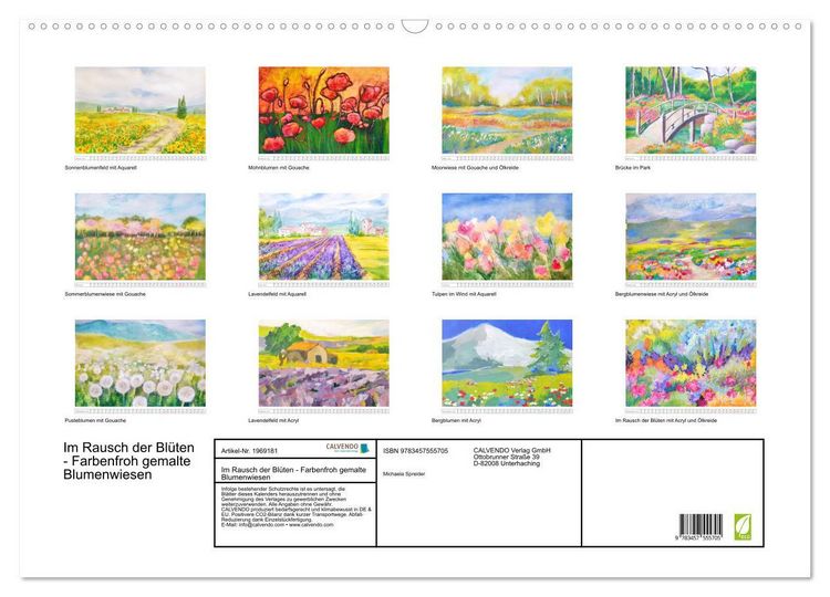 Produktbild: Im Rausch der Bl&uuml;ten - Farbenfroh gemalte Blumenwiesen (Wandkalender 2026 DIN A2 quer), CALVENDO Monatskalender