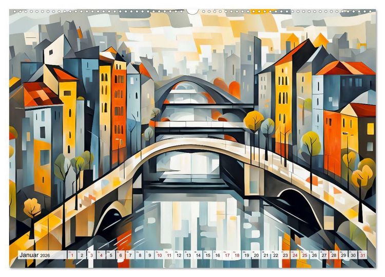 Produktbild: Kubistische Stadtlandschaften - Geometrische Urban Art am Wasser (Wandkalender 2026 DIN A2 quer), CALVENDO Monatskalender