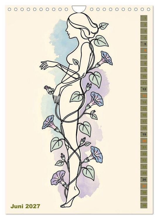 Produktbild: Bl&uuml;tenhauch und Silhouette - Line Art trifft Aquarell (Wandkalender 2027 DIN A4 hoch), CALVENDO Monatskalender