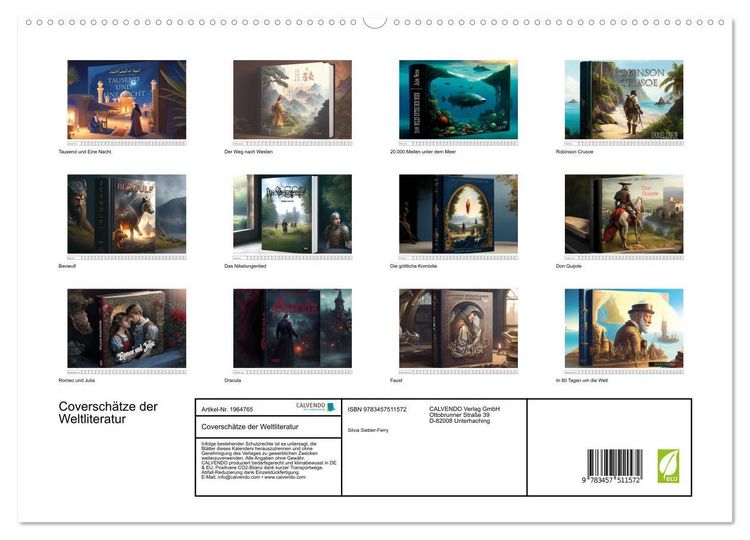 Produktbild: Coversch&auml;tze der Weltliteratur (hochwertiger Premium Wandkalender 2026 DIN A2 quer), Kunstdruck in Hochglanz