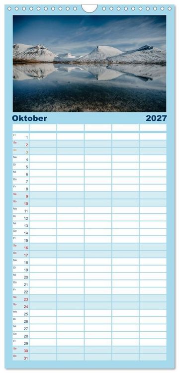 Produktbild: Familienplaner 2027 - Island - Rundreise im Oktober mit 5 Spalten (Wandkalender, 21 x 45 cm) CALVENDO
